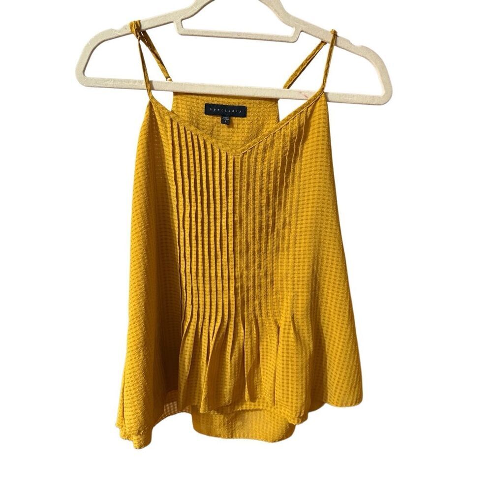 Sanctuary Womens Bright Mustard Yellow Gingham Print Tank Blouse Sz S